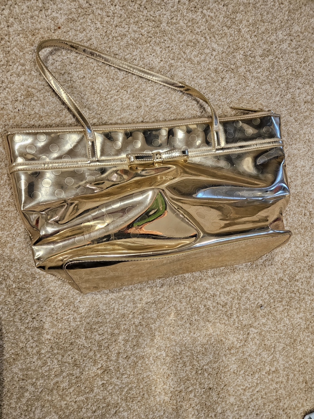 kate spade Metallic Gold Patent Tote with Polka Dot Accent